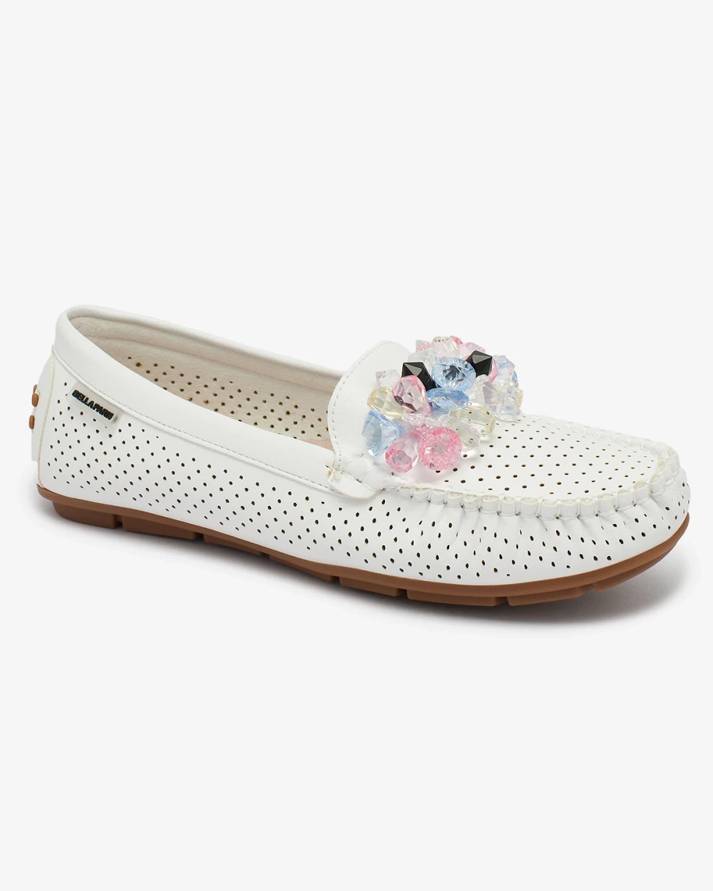 Resti Women&#039;s openwork white moccasins with decorative crystals Cizzas