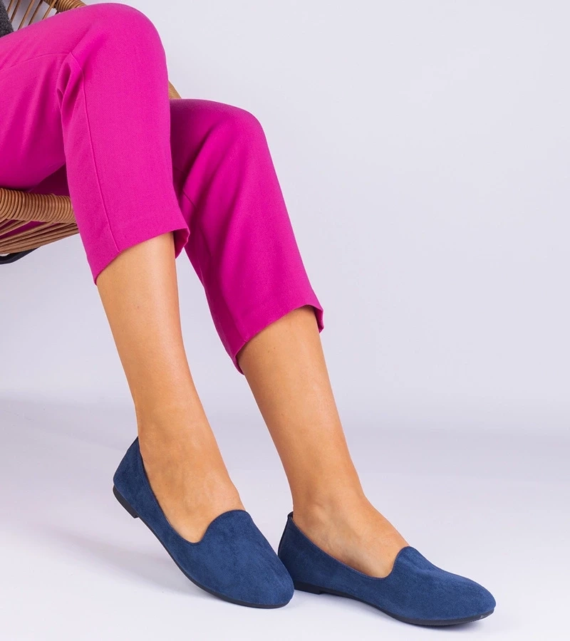 marka niezdefiniowana Navy blue classic ballet flats made of eco-suede Valensia