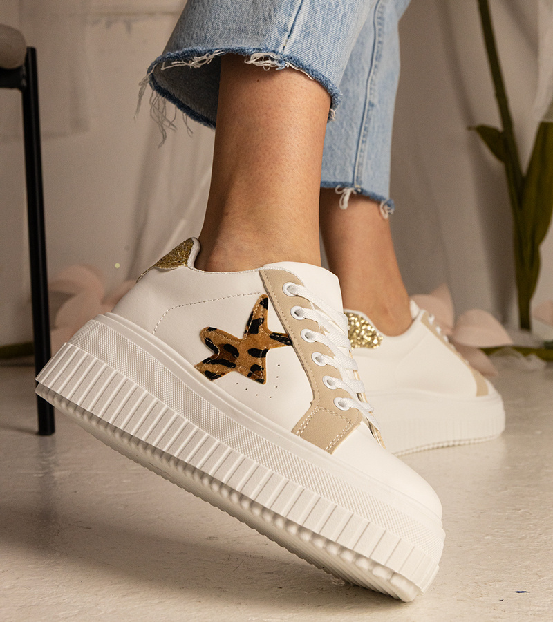 Gemre Adidași alb-bej decorați cu sclipici și stea Taleda