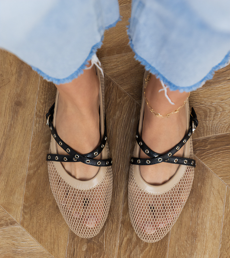 D/CEO Brown mesh ballet flats with decorative buckle Zerid
