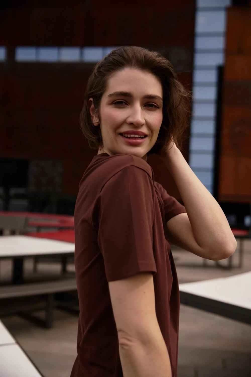 Marisse Brown V-Neck T-Shirt