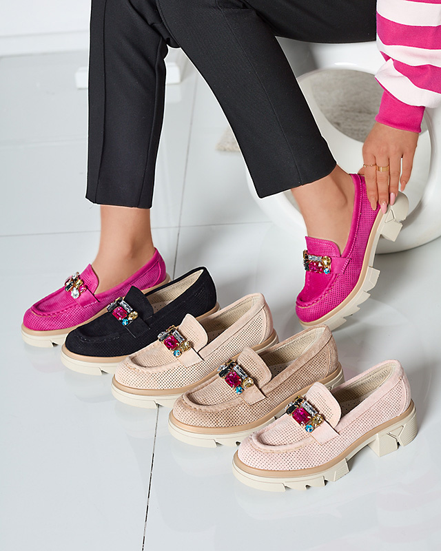 Resti Black openwork women&#039;s moccasins with Bokkso decoration- Footwear