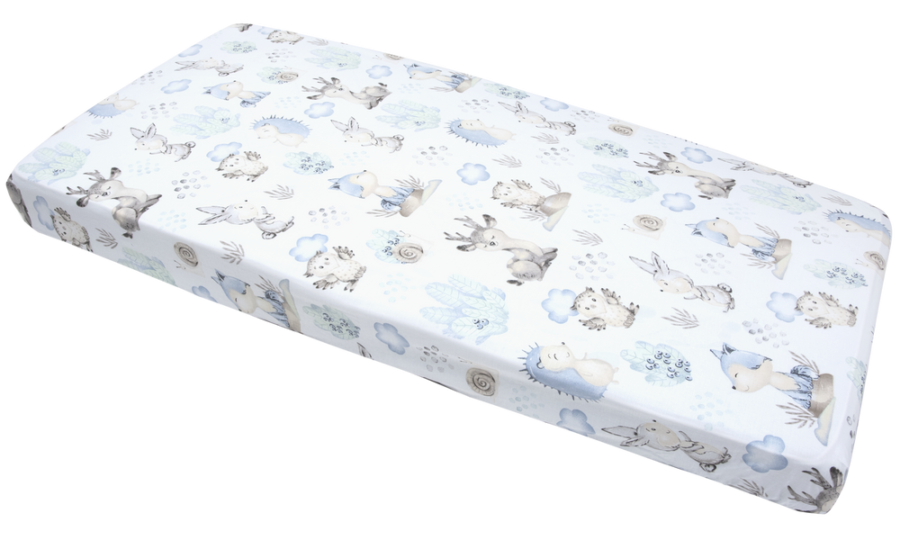 Medi Partners Fitted sheet for bed 120x60 – cotton – Deer and Hedgehog