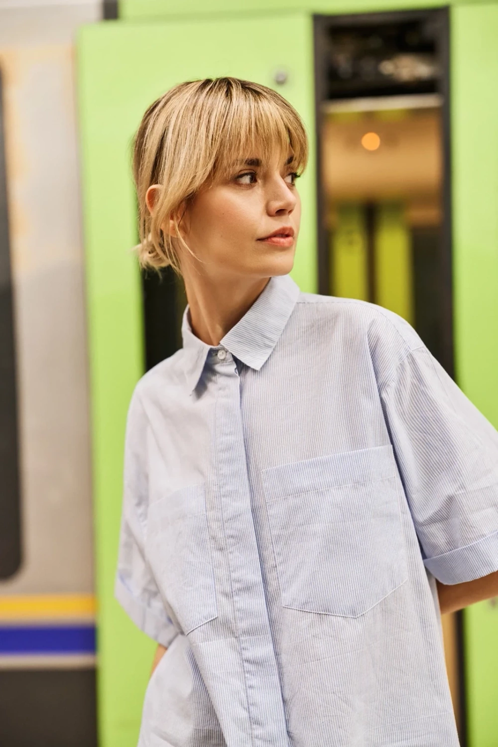 Marisse Light Blue Striped Cotton Shirt
