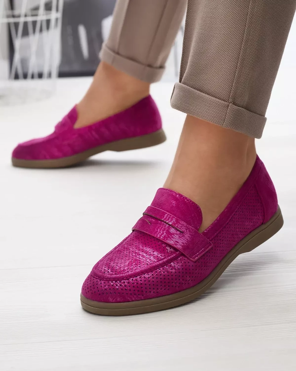 Resti Fuchsia openwork women&#039;s moccasins with shiny finish Idesa - Footwear
