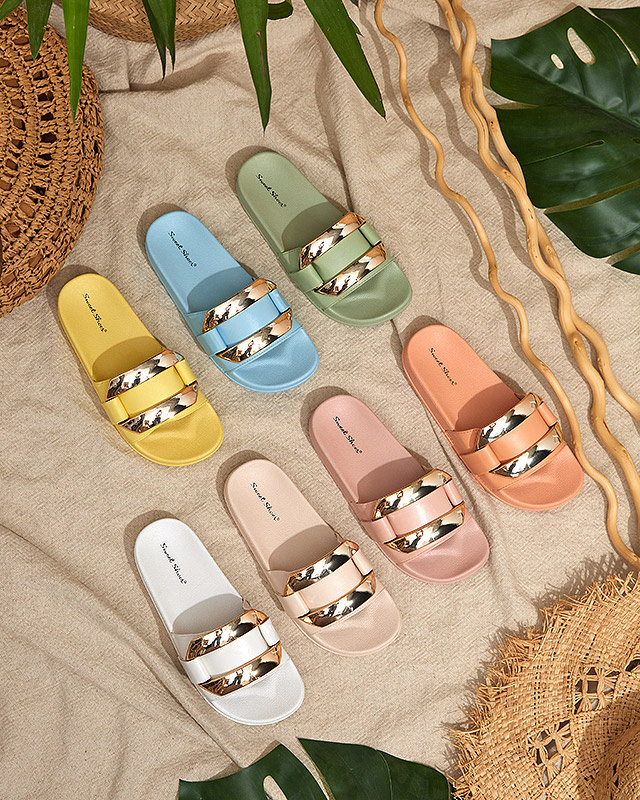 Resti Women&#039;s beige slippers with golden Serina ornament - Footwear