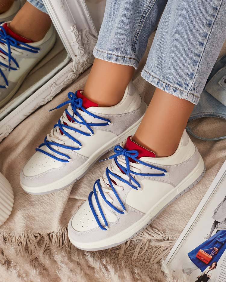 Resti White-gray women's sports sneakers with navy blue laces Olierinc - Footwear