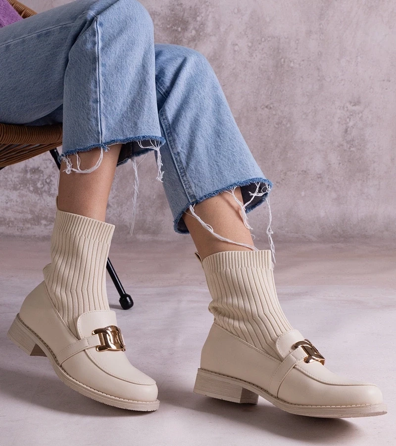 Gemre Botine bej cu partea superioară din material textil Krisa