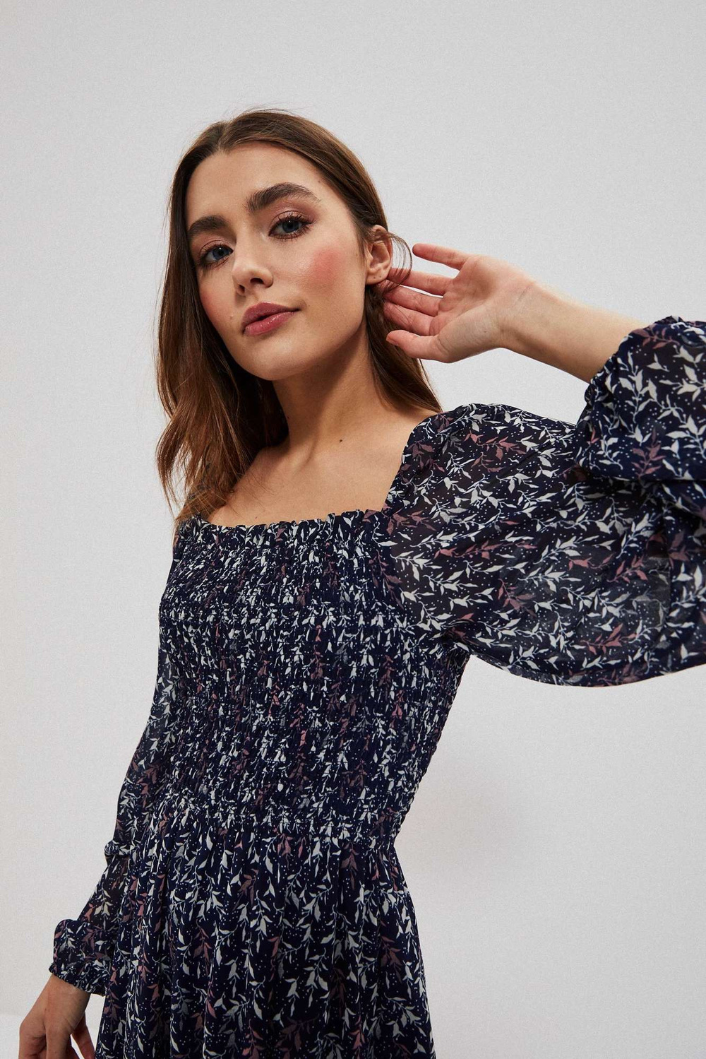 Marisse Patterned Dress L-Su-3717 Navy