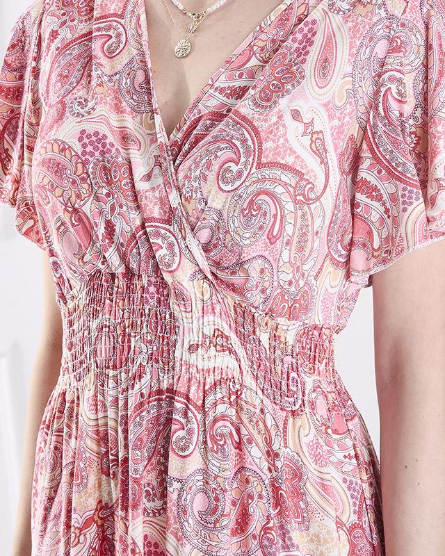 Resti Patterned pink women's midi dress Clothing