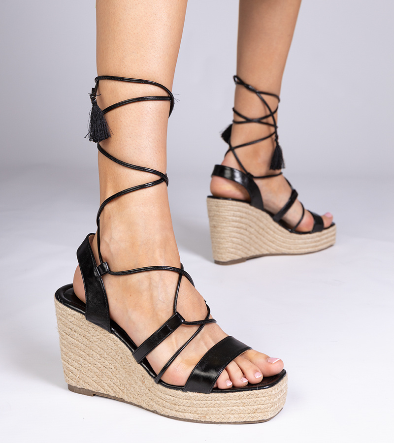 marka niezdefiniowana Black wedge espadrille sandals Klea