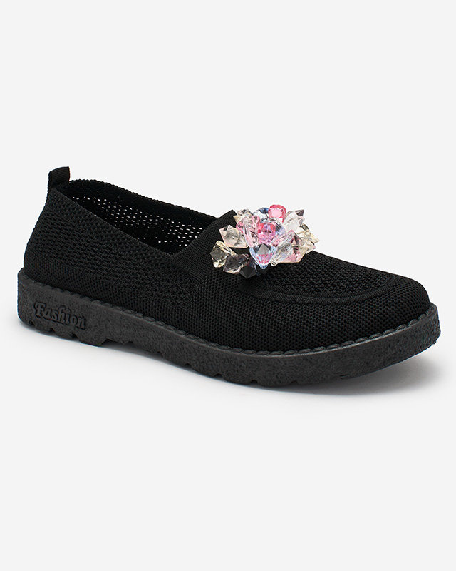 Resti Black women&#039;s fabric moccasins with crystals Fezens