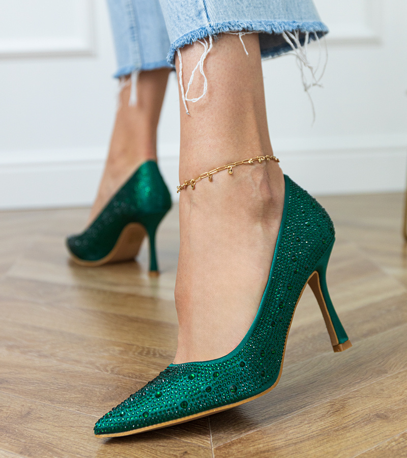 D/CEO Green satin pumps with rhinestones Kortis