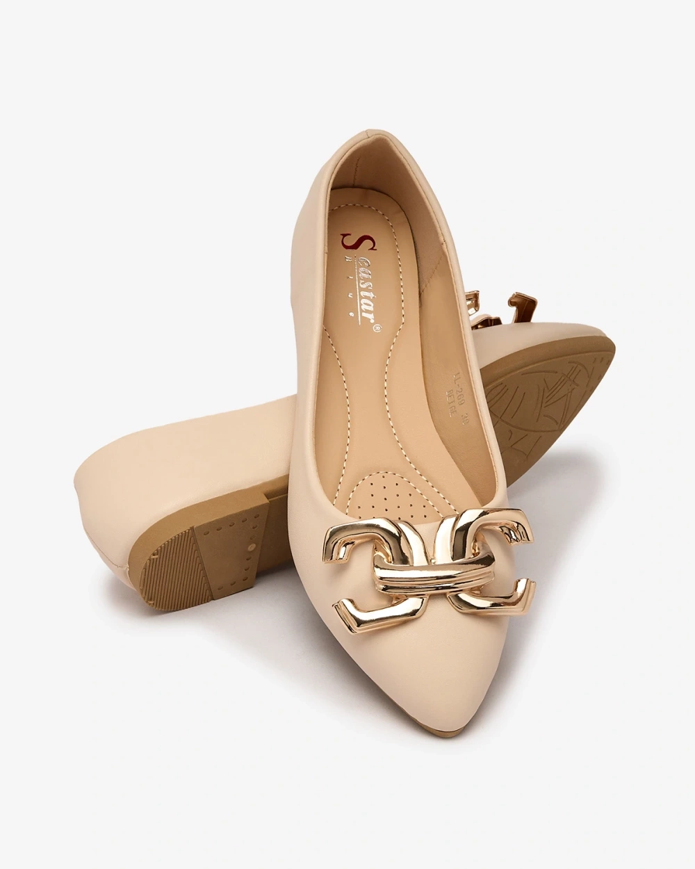 Resti Beige women&#039;s pointed-toe ballerinas with embellishment on the nose Figgda