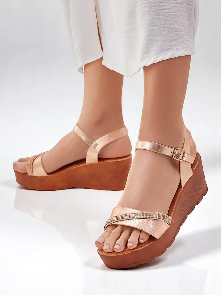 Resti Women's wedge sandals with rhinestones and glitter Aurora Glow