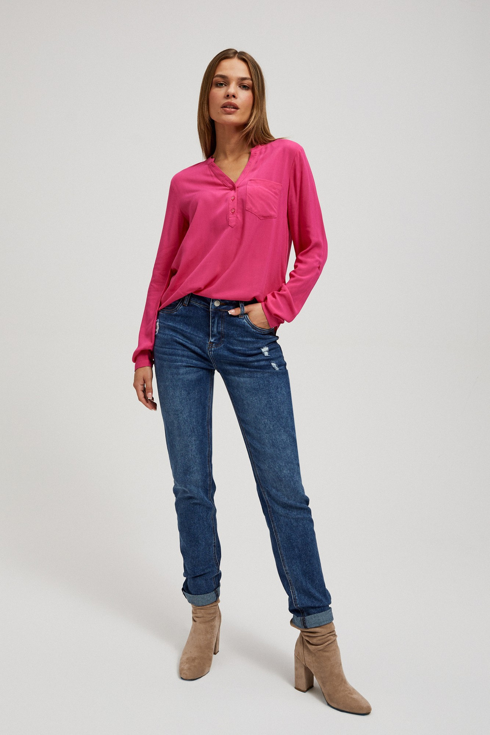 Marisse V-Neck Shirt With A Pocket