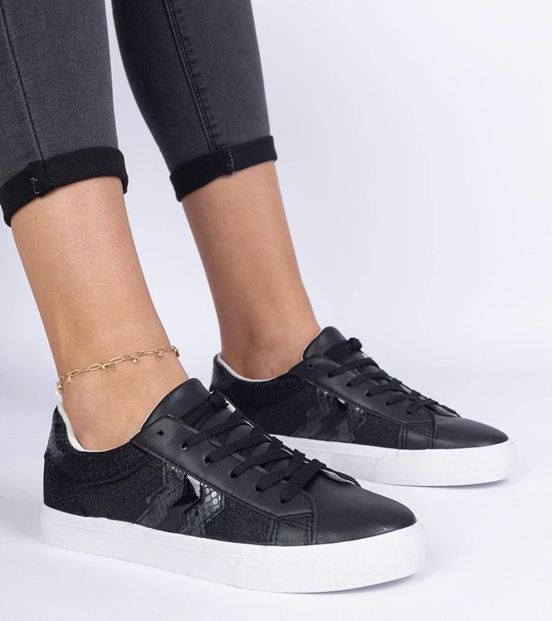 Gemre Adidași negri cu motiv animal decorat cu sclipici Walorin