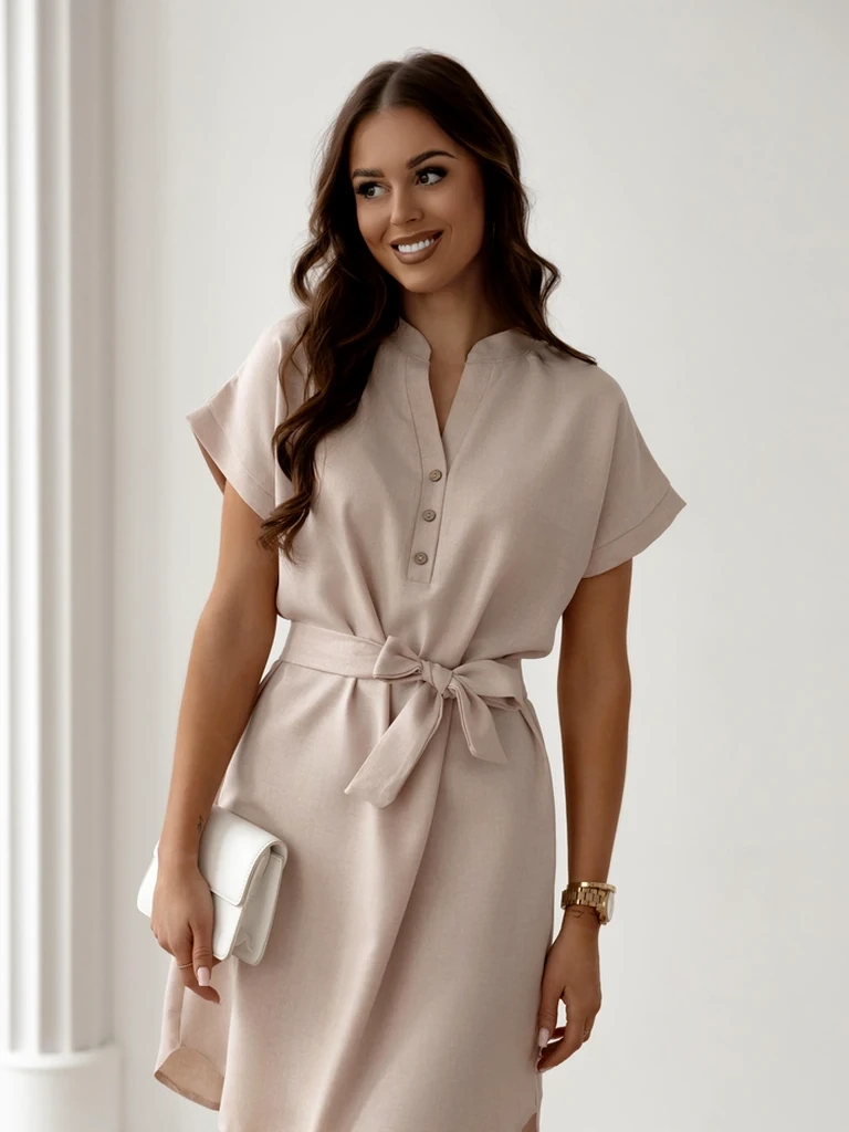 Resti Women’s mini dress with short sleeves and a buttoned neckline