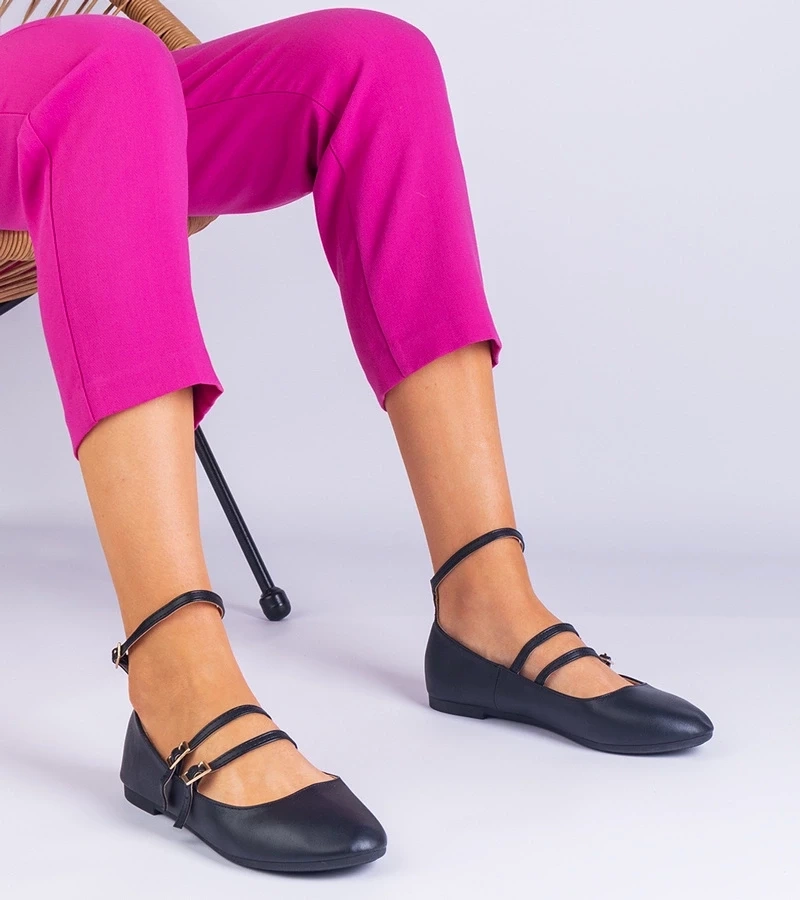 marka niezdefiniowana Black eco-leather ballet flats with buckles Vitoldora