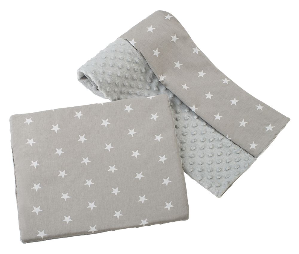 Medi Partners Quilt 75x100 + pillow 35x30 cotton + minky – White stars on gray + gray minky