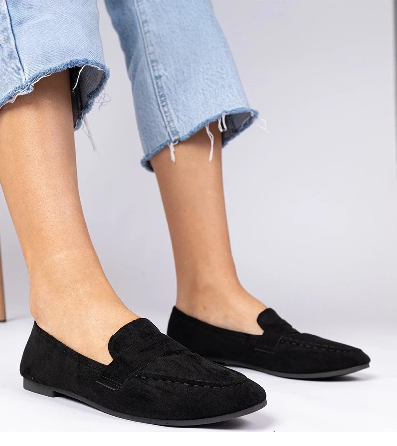 marka niezdefiniowana Black elegant faux-suede moccasins Palmarina