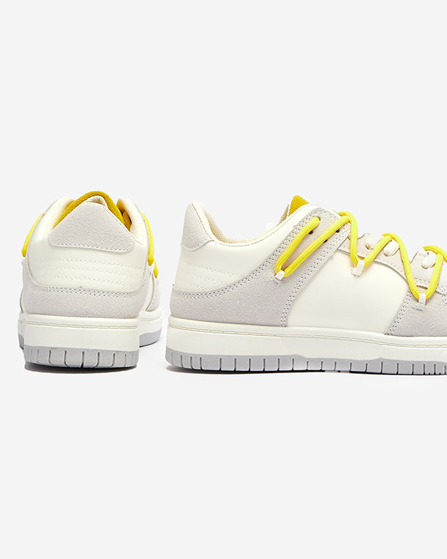 Resti White and gray women's sports sneakers with yellow laces Olierinc - Footwear