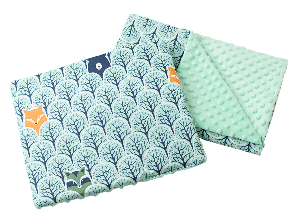 Medi Partners Quilt 55x75 + pillow 35x30 cotton + minky – Forest + minty minky