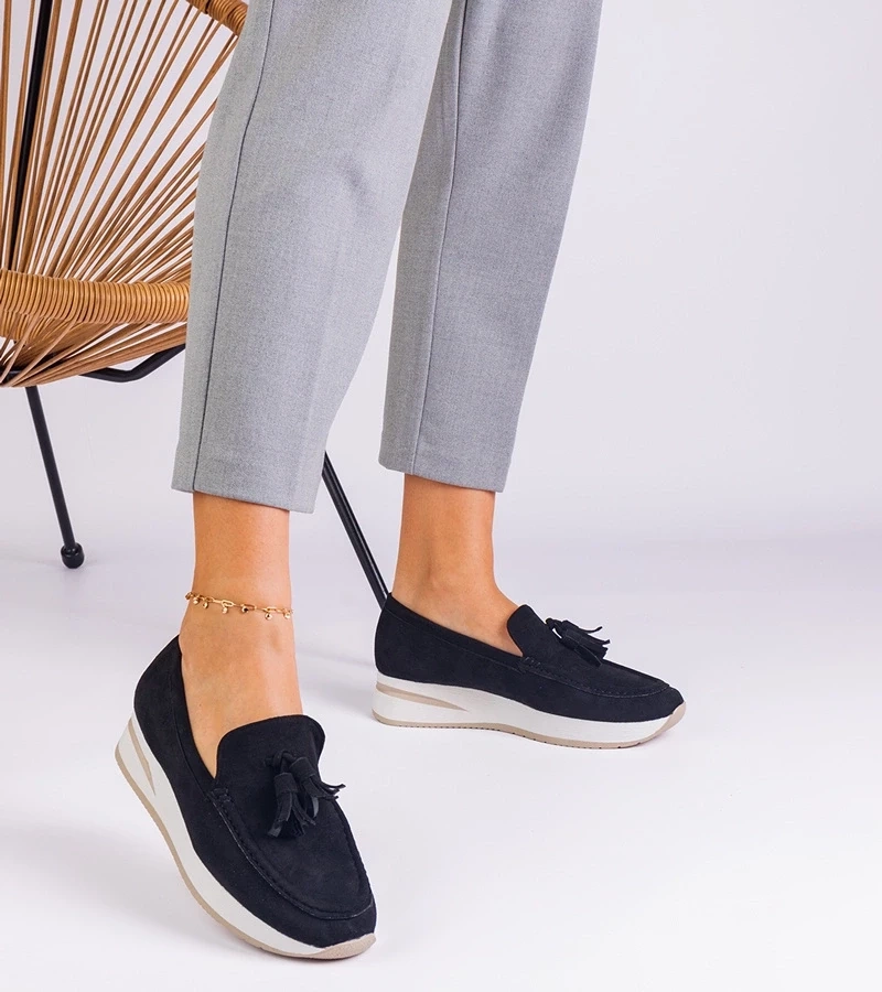 Gemre Mocasini negri pentru femei pe platformă cu ornament Selerina