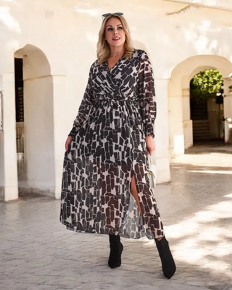 Resti Black and beige patterned women's maxi dress