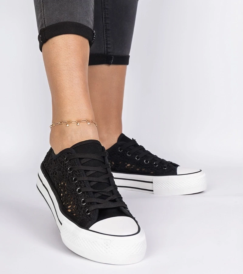 Gemre Pantofi sport negri pentru femei, perforați, Fernansis