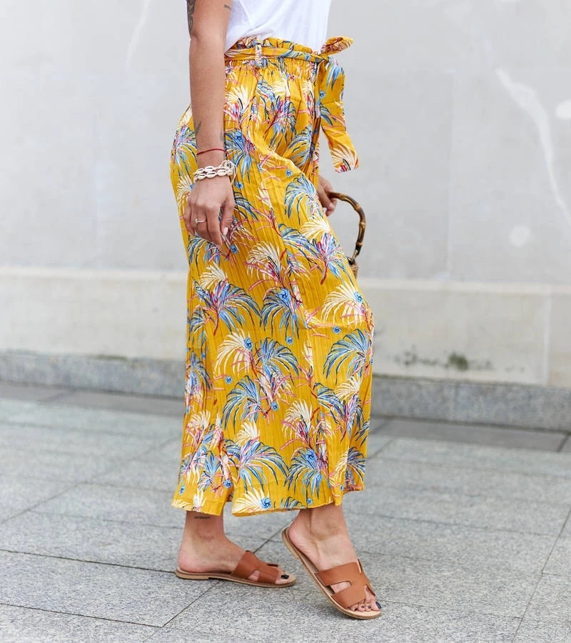 Gemre Yellow women's wide pleated pants Sijam