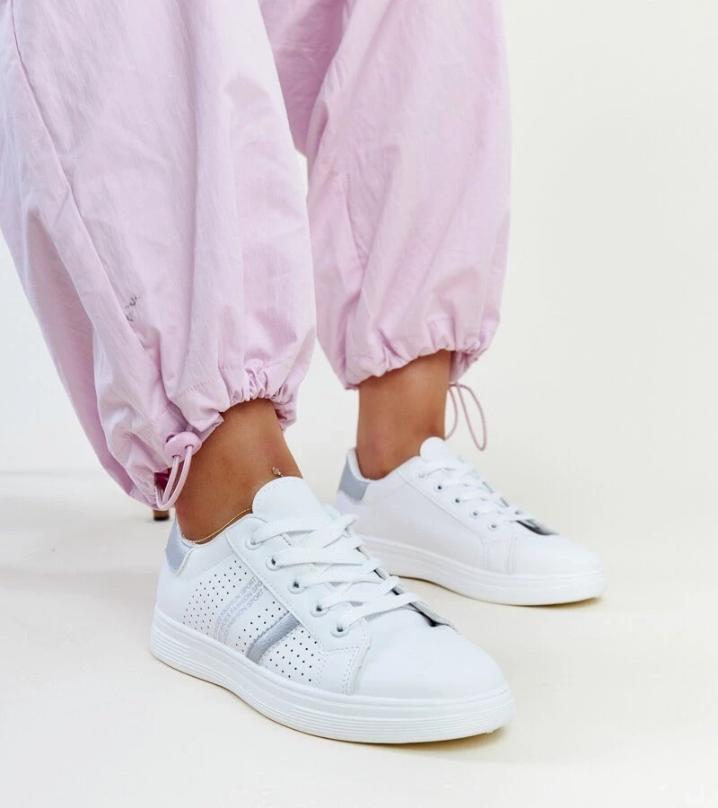 Gemre Adidași alb-argintiu din piele ecologică Berdine