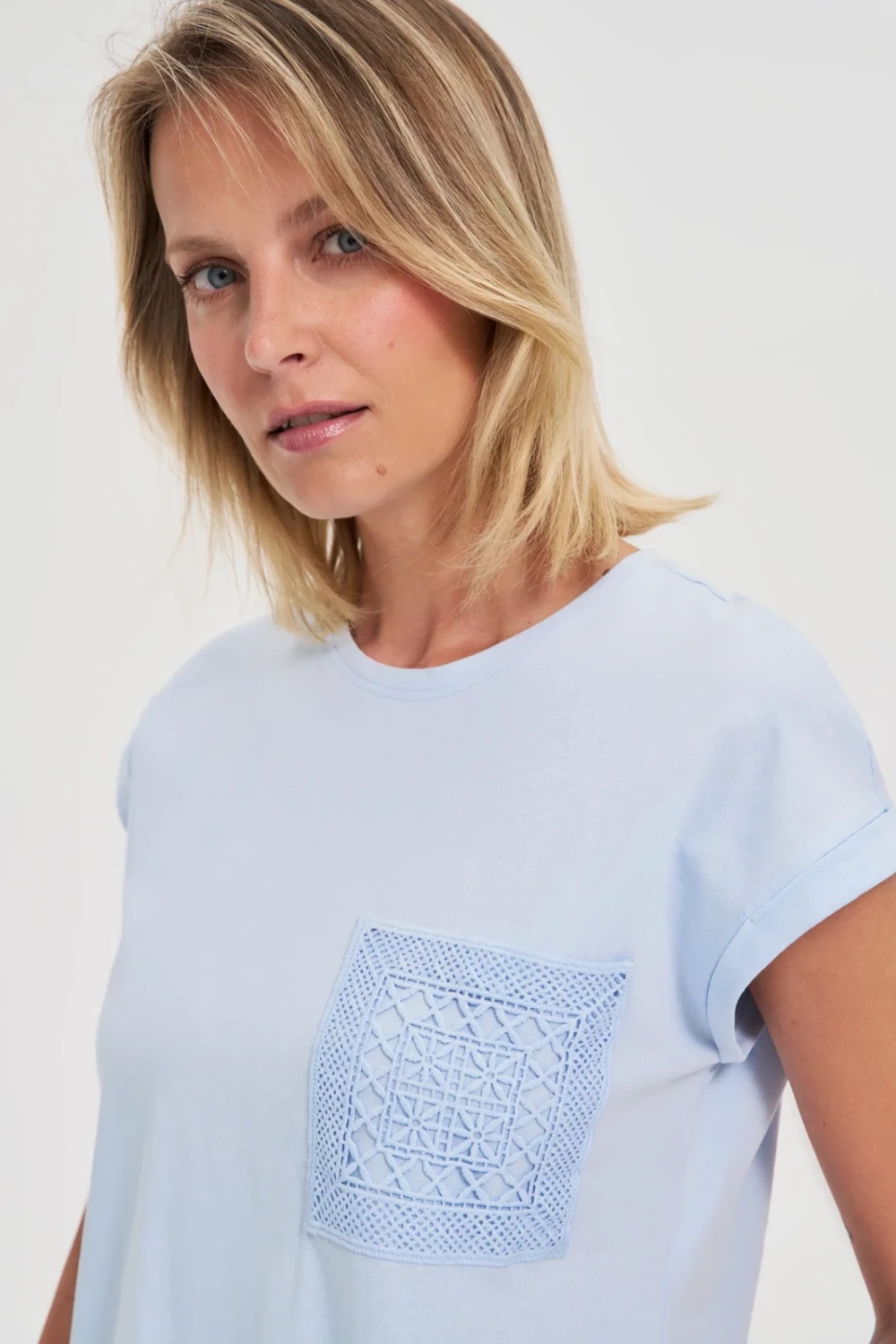Marisse Blue Cotton T-Shirt With Pocket