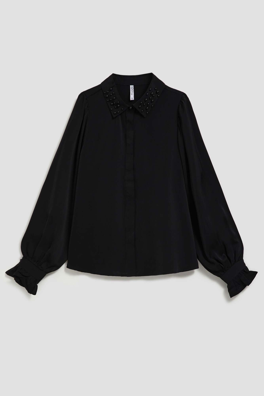Marisse Black Shirt With Decorative Collar
