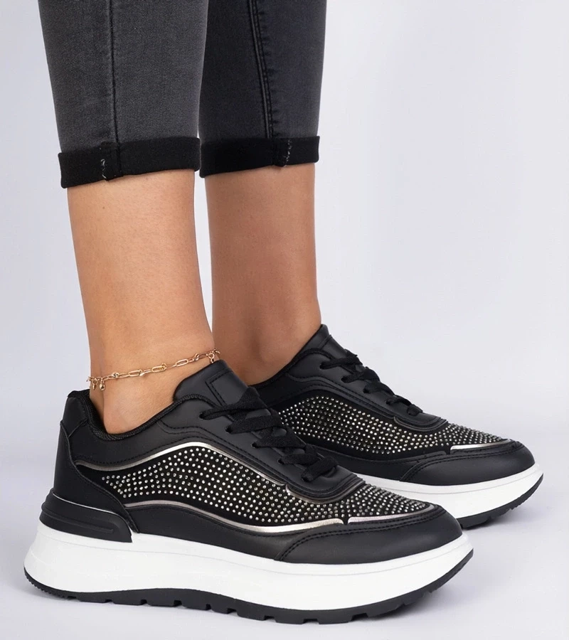 Gemre Adidași negri de damă cu zirconii Fucco