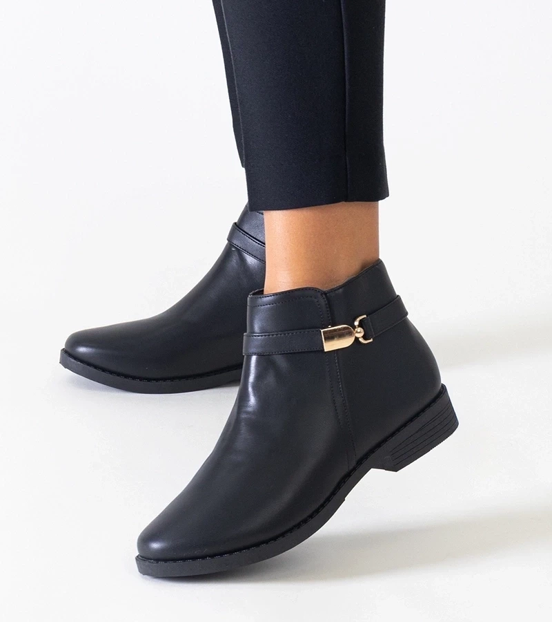 Gemre Botine negre cu inserții aurii din eco-piele Casetra.