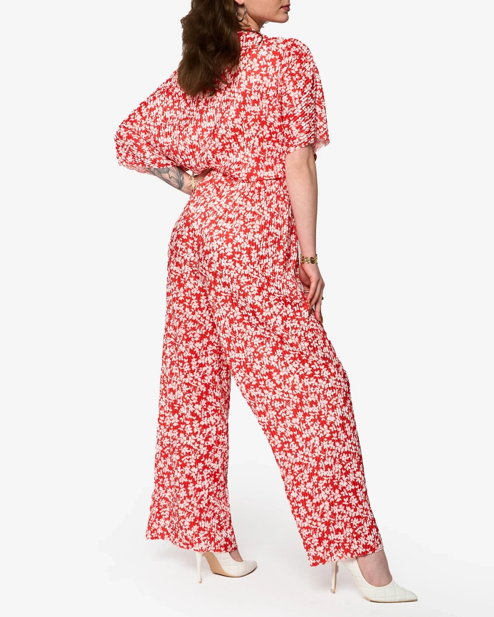 Resti Red women's pleated set with black flowers - Clothing