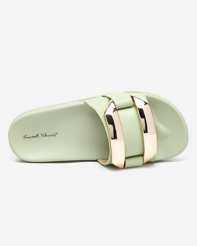 Resti Women's green slippers with golden Serina ornament - Footwear