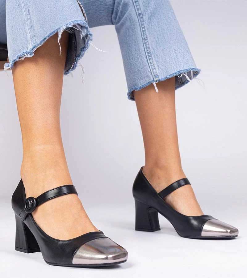 Gemre Pantofi negri de damă cu vârf argintiu Radora