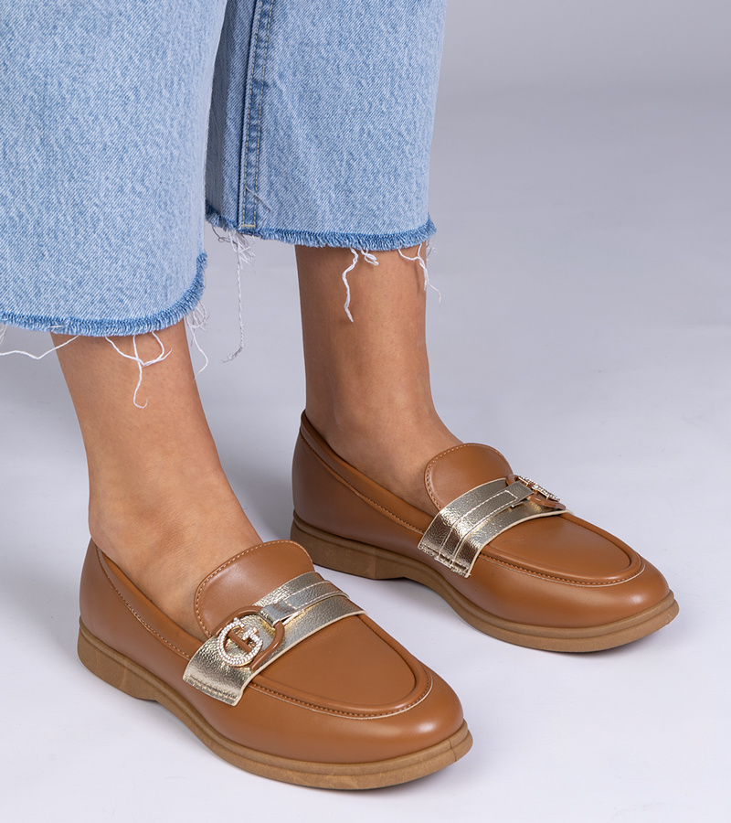 Gemre Mocasini maro din piele ecologică cu strasuri Berita