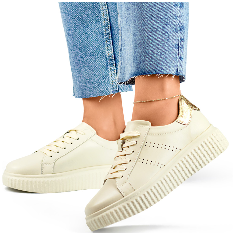 primohurt Beżowe buty sportowe damskie ze skóry naturalnej półbuty skórzane damskie