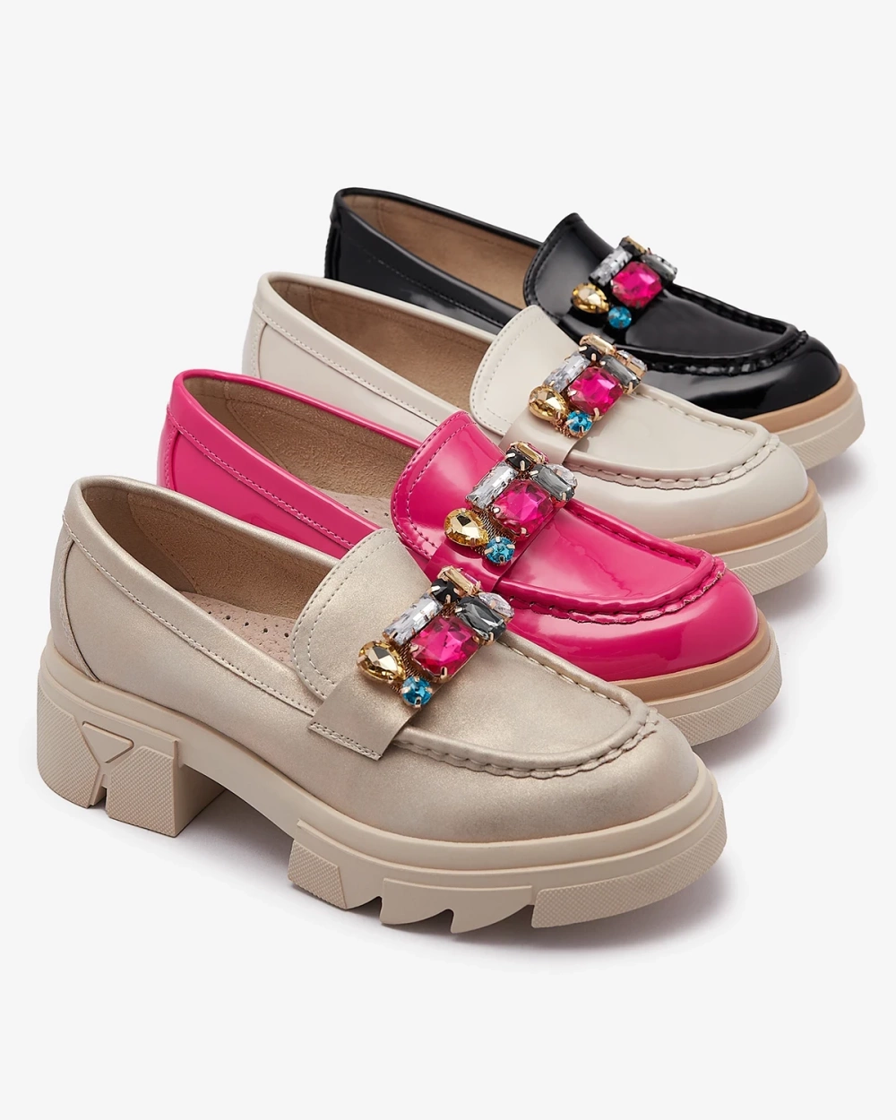 Resti Lacquered black moccasins with colored stones Sarix - Footwear
