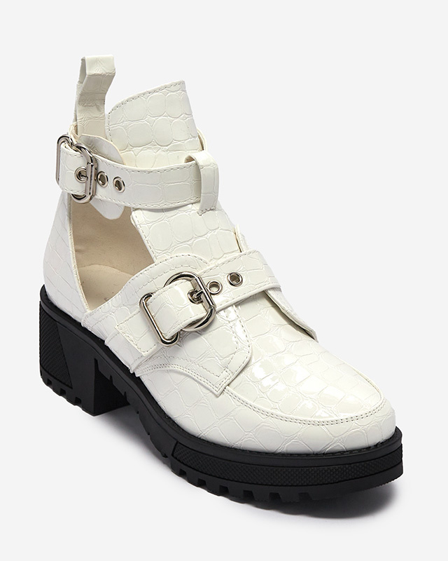 Resti White lacquered women&#039;s boots with cutout and embossing Malevib- Footwear