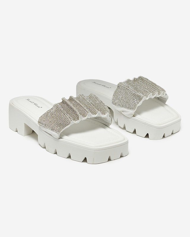 Resti White women&#039;s slippers with cubic zirconia Emkoy - Footwear