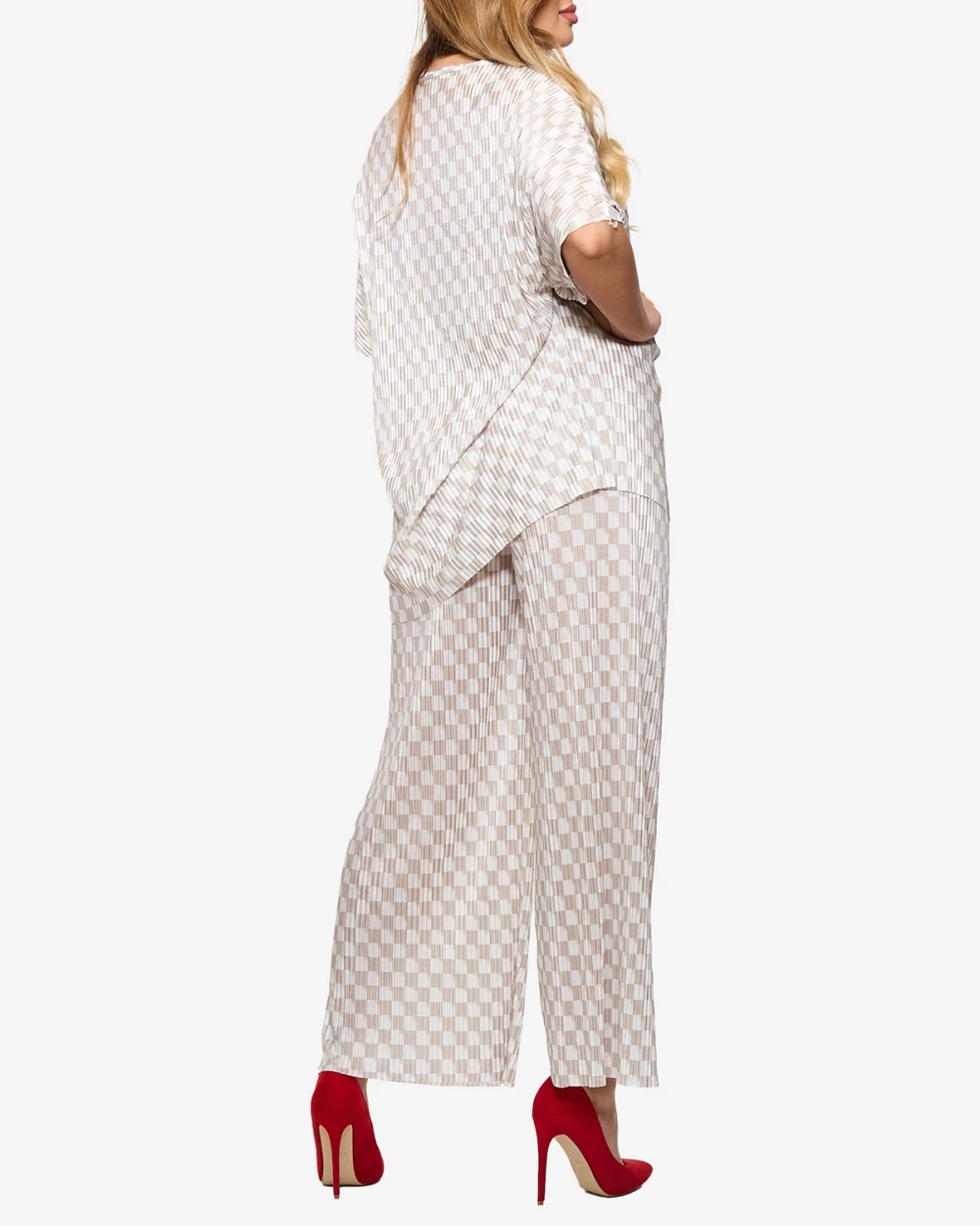 Resti Beige women's pleated patterned set - Clothing