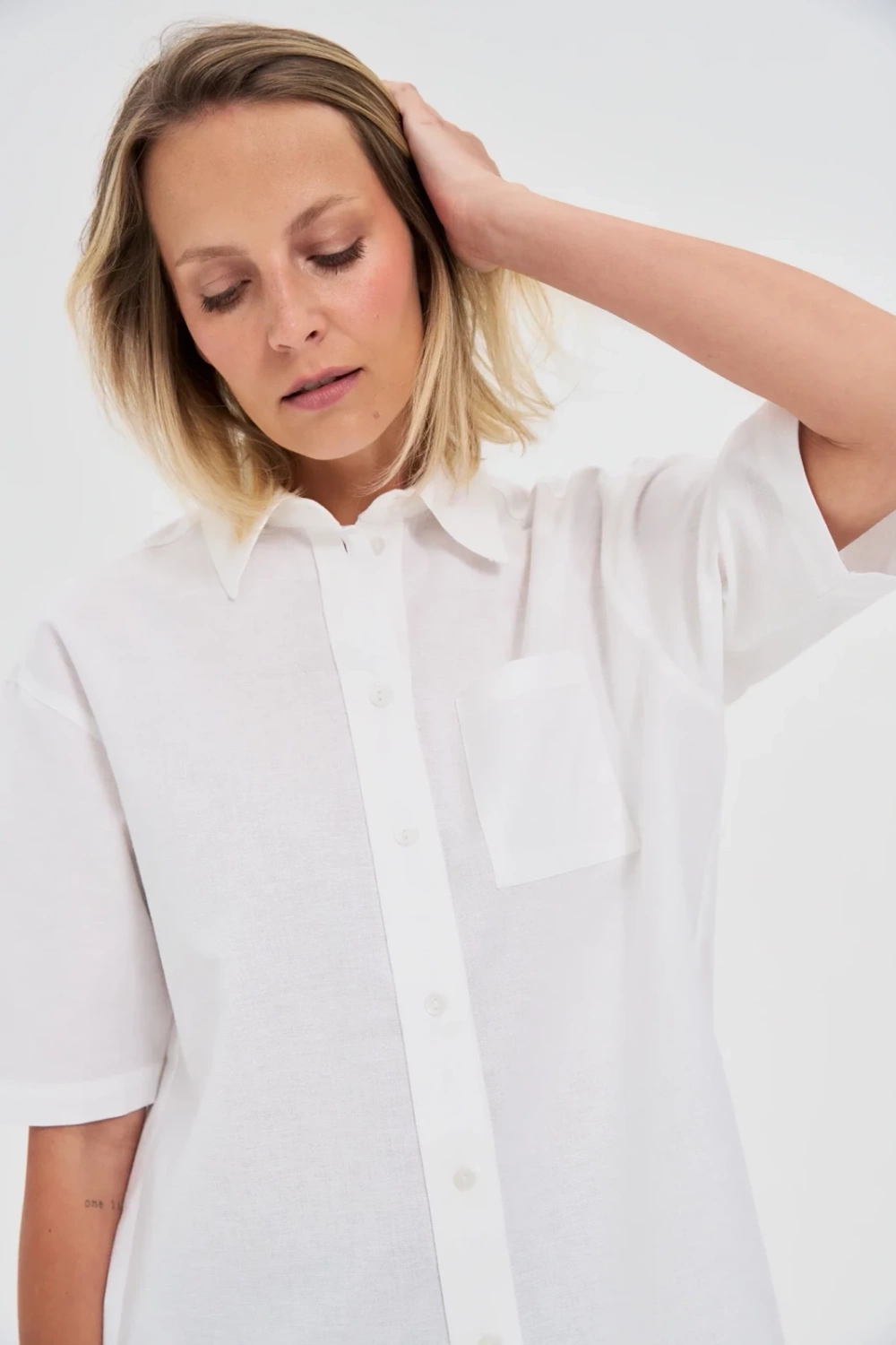 Marisse White Short-Sleeved Collared Shirt