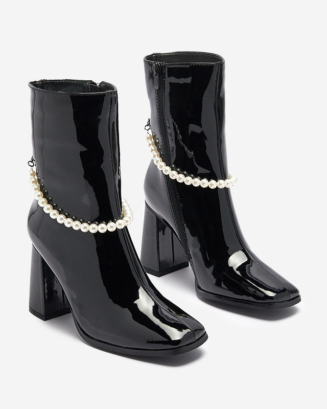 Resti Black lacquered women&#039;s high stiletto boots Rassla- Footwear
