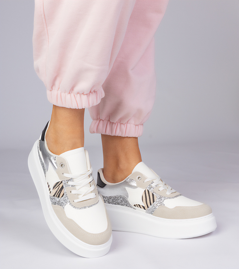 Gemre Adidași bej cu sclipici și imprimeu animal Bertula