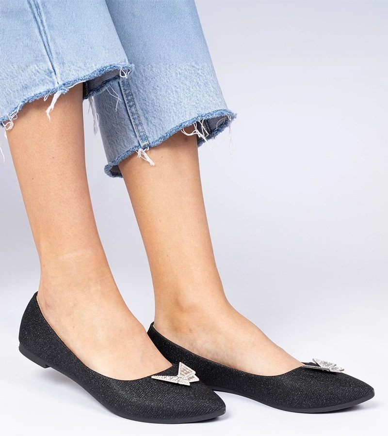 marka niezdefiniowana Black glitter ballet flats with butterfly Denny