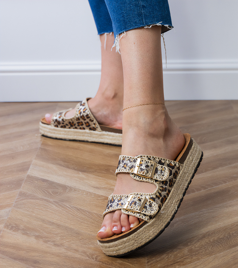D/CEO Induri leopard print glitter buckle espadrille slides